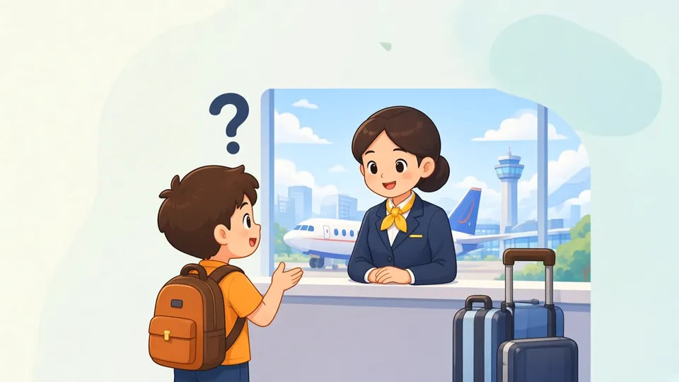 Illustration of a traveler asking an airport staff member for help